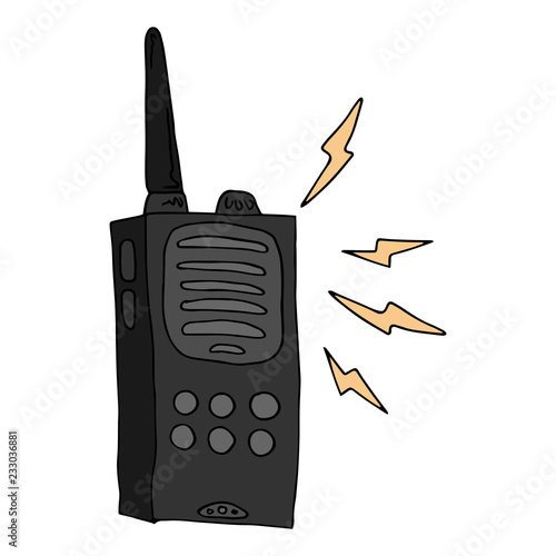 Radio walkie talkie icon. Vector illustration of a radio transmitter, walkie talkie. Hand drawn walkie talkie.