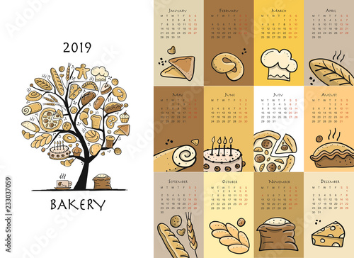 Bakery, calendar 2019 design