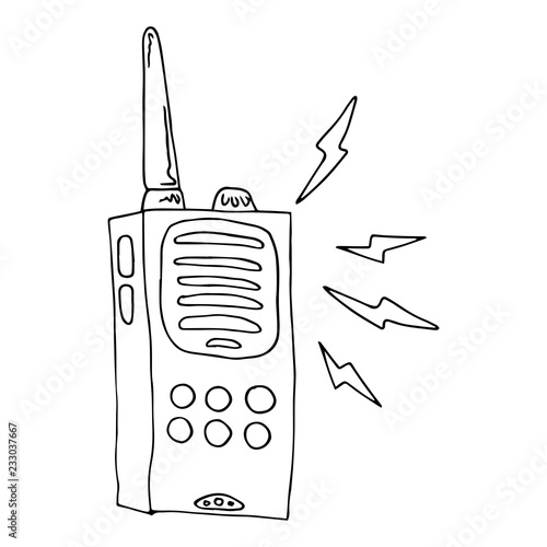 Radio walkie talkie icon. Vector illustration of a radio transmitter, walkie talkie. Hand drawn walkie talkie.