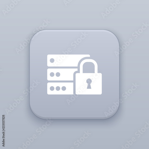 Server lock, safeguard gray vector button with white icon