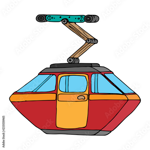 Cabin cableway. Vector illustration of a cable car lift in the mountains. Hand drawn cabin cableway.