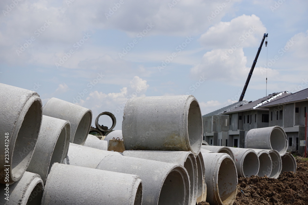 Manhole concrete precast product in Construction site. Manhole concrete precast product in Construction site.