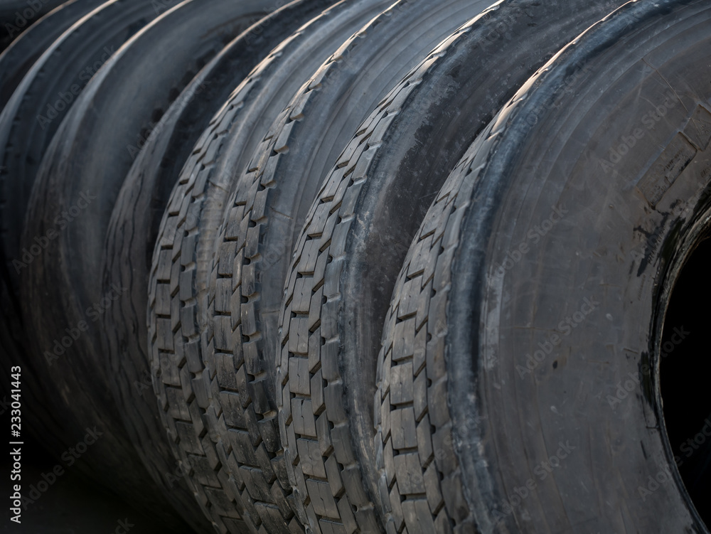 Obraz premium Old tires. Old tire dump. Old tire closeup.