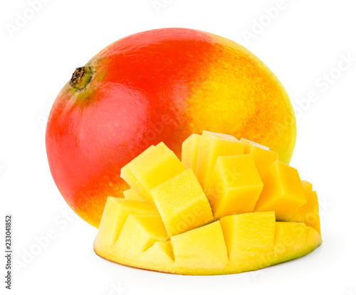 Mango and large cubes on a white background.