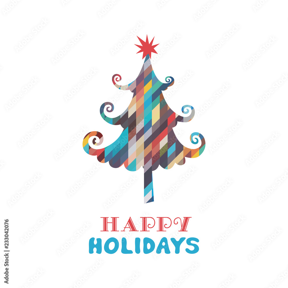 Christmas tree icon. Happy holidays greeting card design. Cute minimal