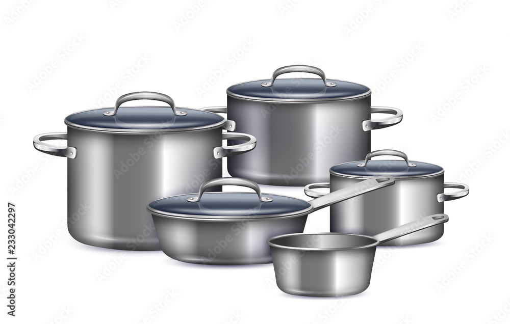 Saucepan Realistic Set Saucepan Realistic Set