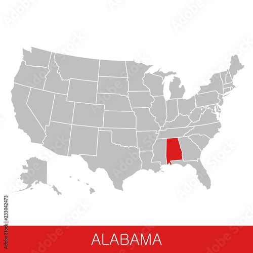 United States of America with the State of Alabama selected. Map of the USA vector illustration