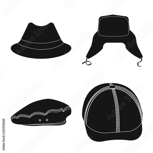 Isolated object of headgear and cap sign. Collection of headgear and accessory stock symbol for web.