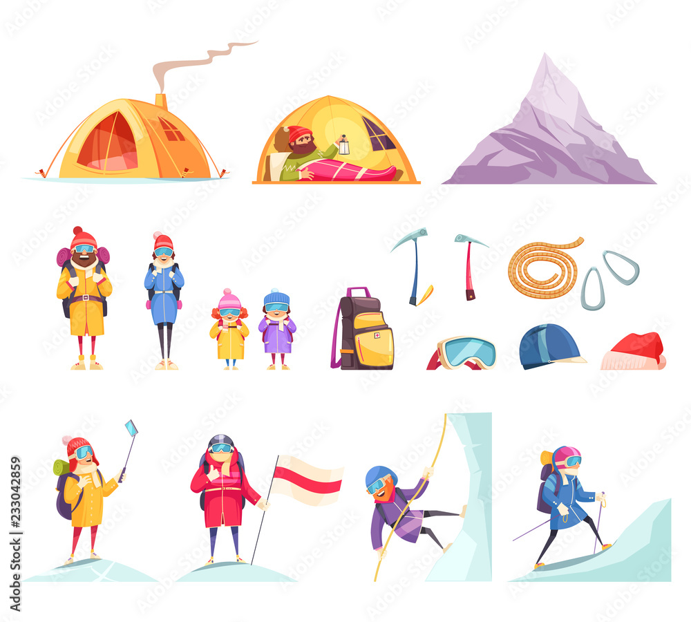 Fototapeta premium Mountaineering Cartoon Set