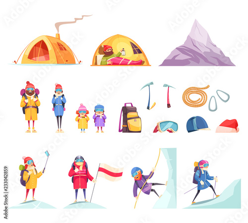 Mountaineering Cartoon Set 