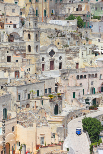 Foreshortening of the famous Sassi of Matera, Italy