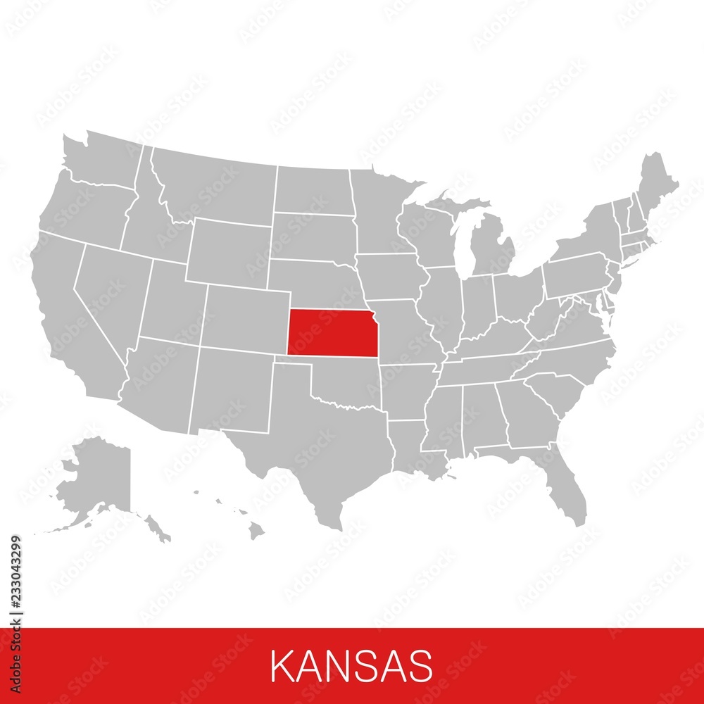 United States of America with the State of Kansas selected. Map of the USA vector illustration