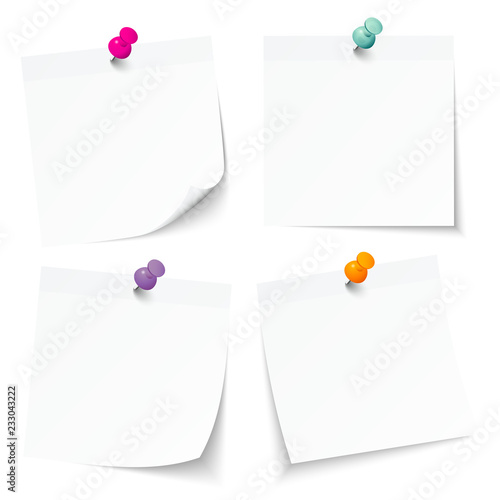 4 White Stick Notes Colored Pins Retro