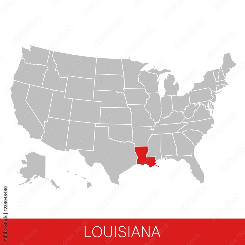 United States of America with the State of Louisiana selected. Map of the USA vector illustration