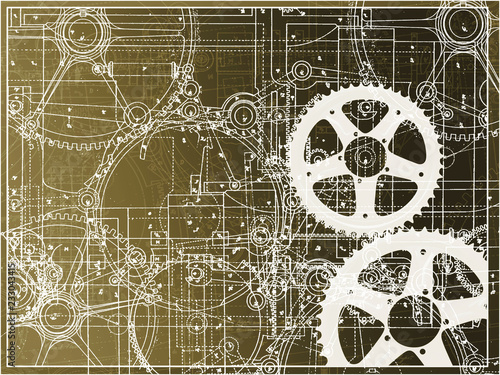 technical plan illustration gear machine industry on a gradient