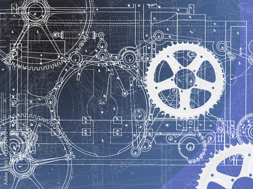 technical plan illustration gear machine industry on a gradient