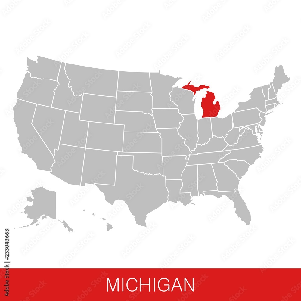 United States of America with the State of Michigan selected. Map of the USA vector illustration