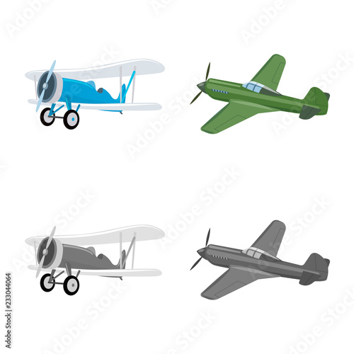 Vector illustration of plane and transport logo. Set of plane and sky stock vector illustration.