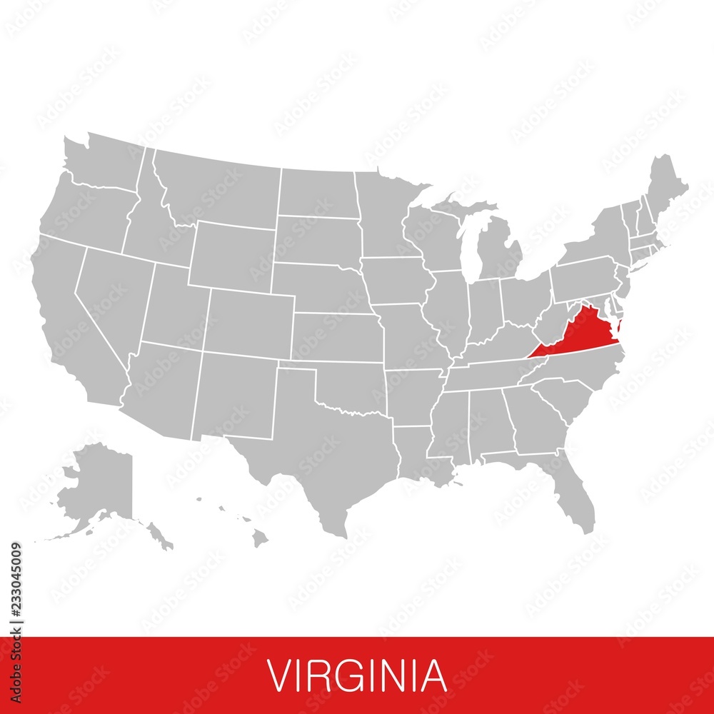 United States of America with the State of Virginia selected. Map of the USA vector illustration