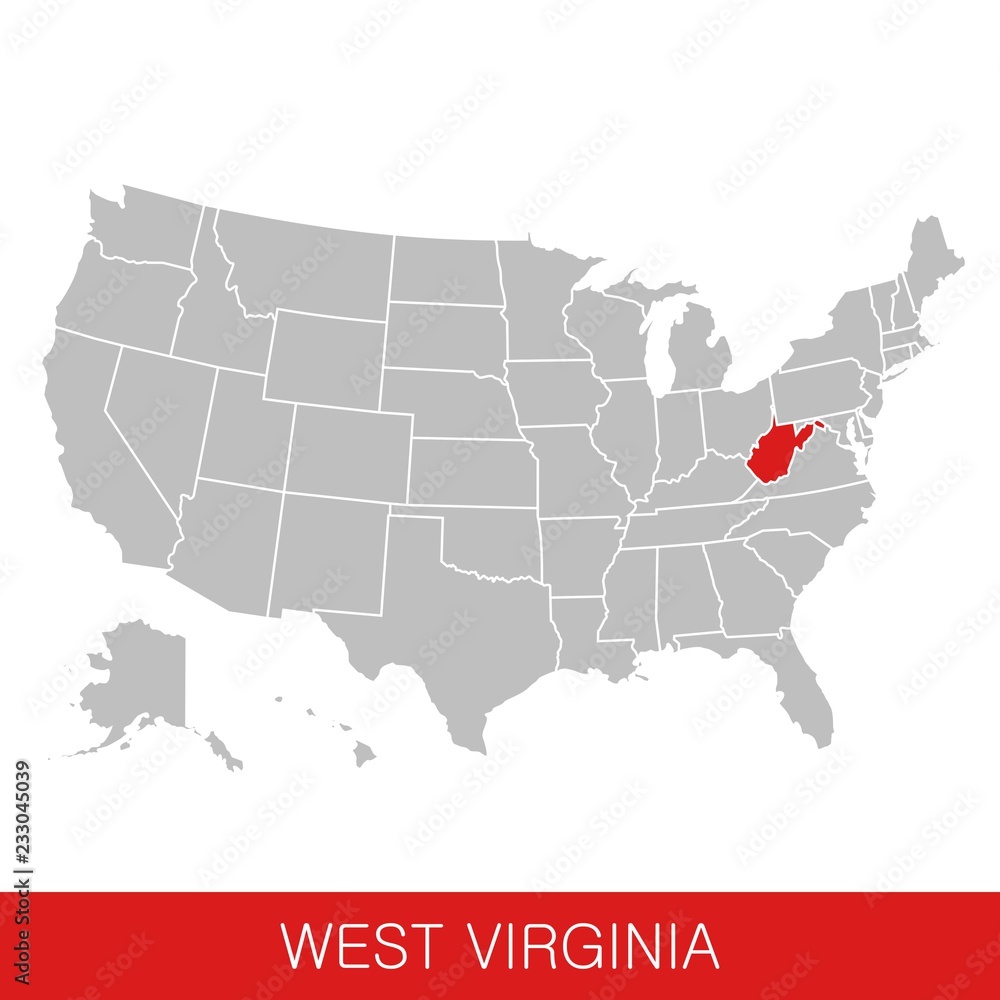 United States of America with the State of West Virginia selected. Map of the USA vector illustration