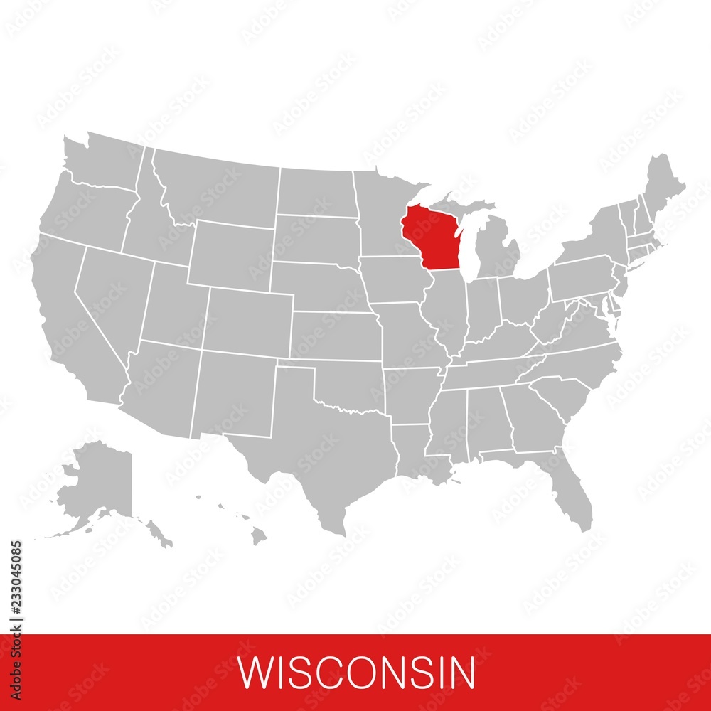 United States of America with the State of Wisconsin selected. Map of the USA vector illustration