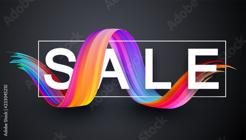 Sale promo banner with abstract colorful brush stroke.