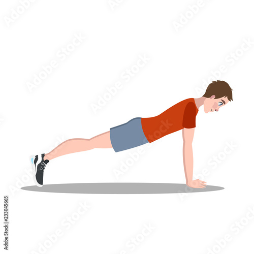 Man doing plank exercise for ABS. Fitness workout