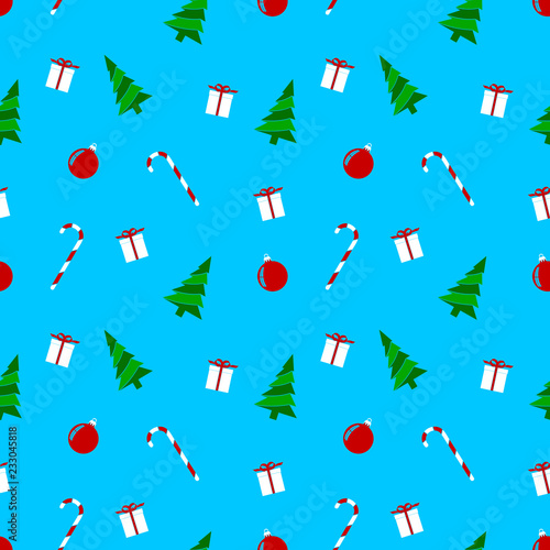 Seamless, Christmas motifs, blue wrapping paper pattern.