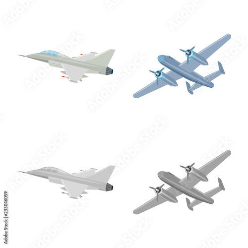 Vector design of plane and transport symbol. Set of plane and sky stock vector illustration.