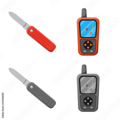 Vector illustration of mountaineering and peak sign. Set of mountaineering and camp stock vector illustration.