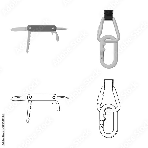 Isolated object of mountaineering and peak icon. Collection of mountaineering and camp stock vector illustration.