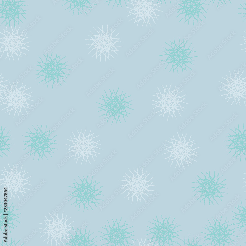 Winter seamless pattern with chaotic snowflakes in different shades of blue color Winter seamless pattern with chaotic snowflakes in different shades of blue color