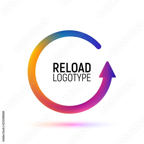 Reload abstract vector logo. Retry colorful isolated icon. Replay digital logotype on white background
