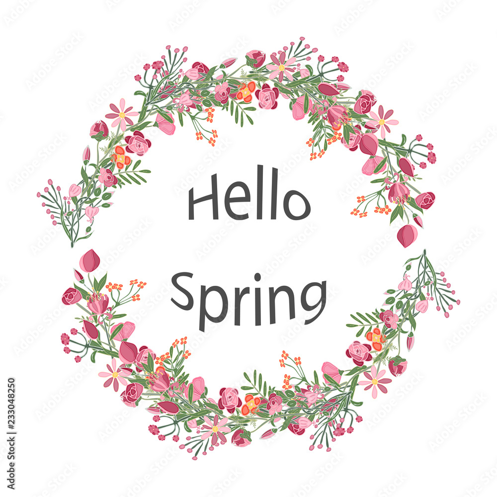 Vector wreath of spring flowers. Greeting cards, posters, advertisement.