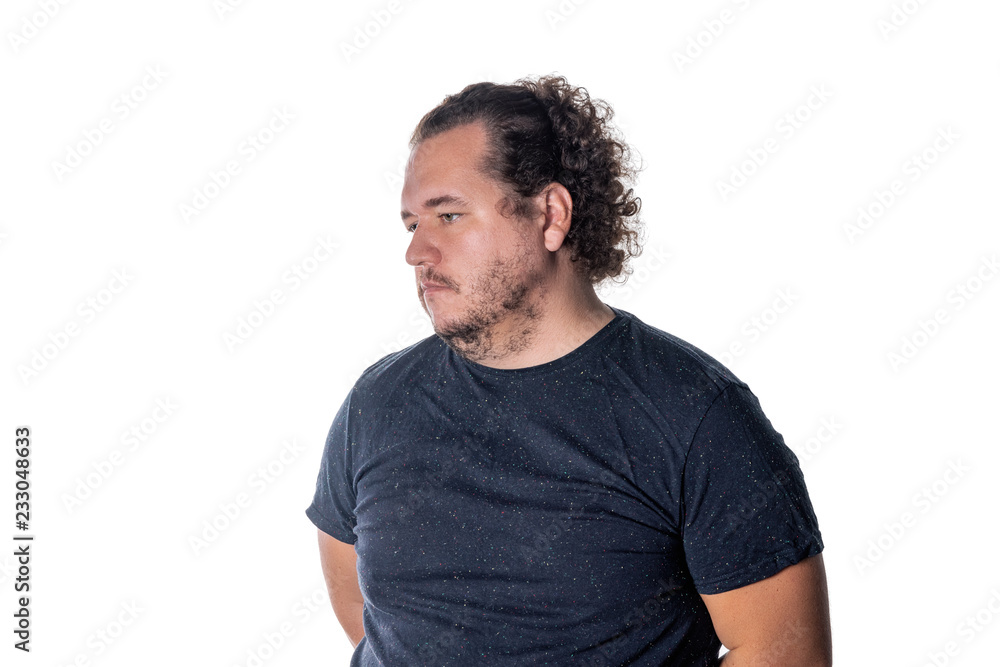 Obraz premium Portrait of sad thoughtful man isolated over white background. Looking aside.