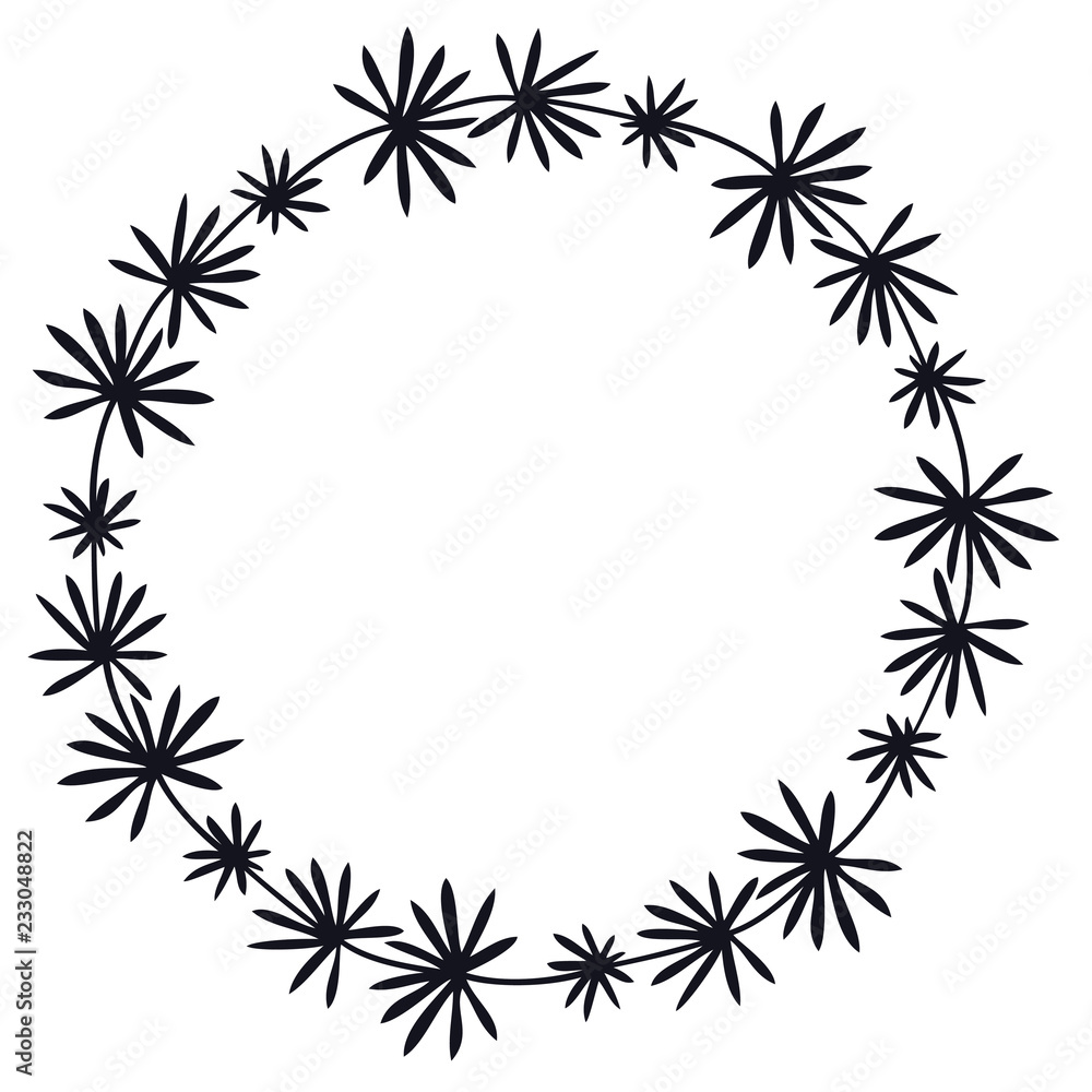 Cute floral frame Black silhouette