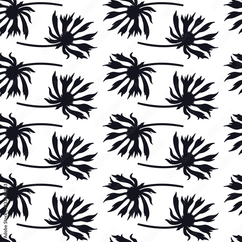 Floral seamless pattern Black silhouette