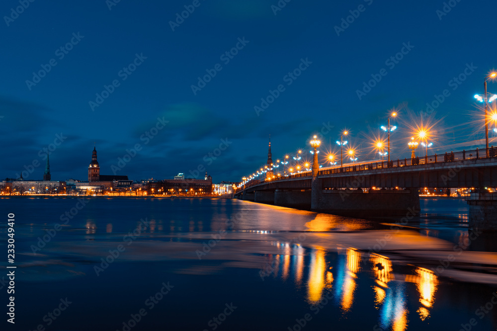 Quay of Daugava river in Riga, Latvia.