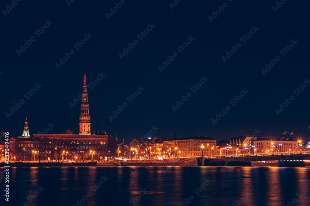 Quay of Daugava river in Riga, Latvia.