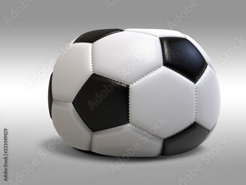 Spoiled soccer ball isolated on white background. 3D Illustration.
