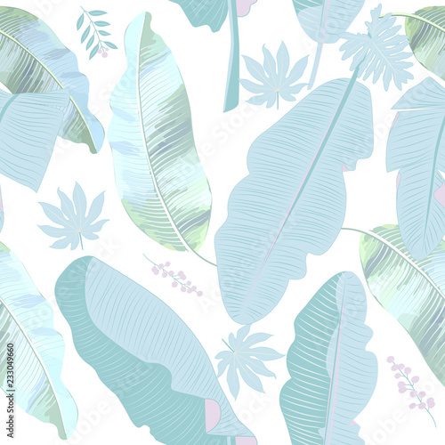 Vector tropical seamless pattern in trendy pastel colors.