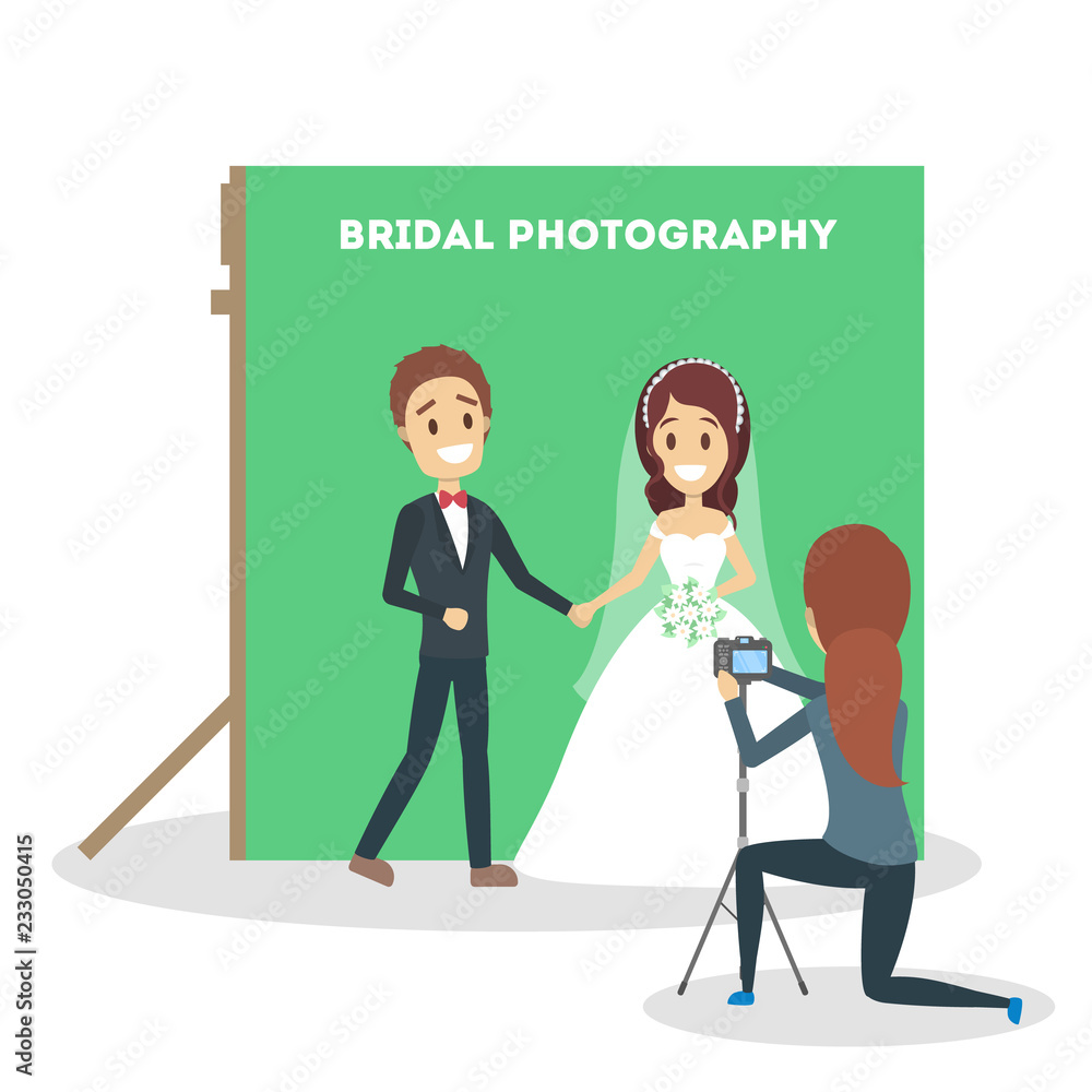 Wedding couple in the photostudio making photoshoot