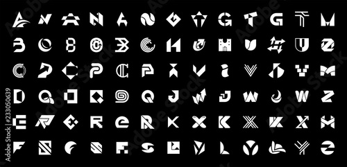 Abstract logos collection with letters. Isolated on Black background