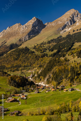 panoramic view Jaun pass in Simmental  Alps  Switzerland