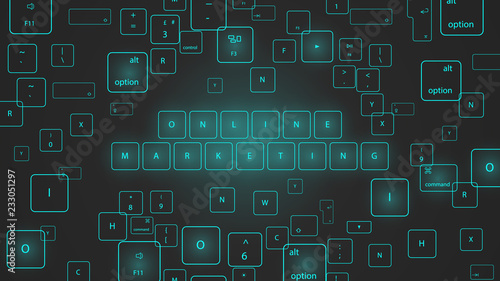 Illustration of virtual neon keyboard buttons. 