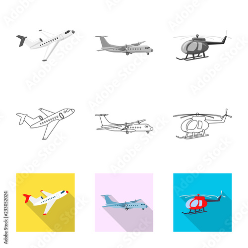 Vector design of plane and transport logo. Set of plane and sky stock vector illustration.