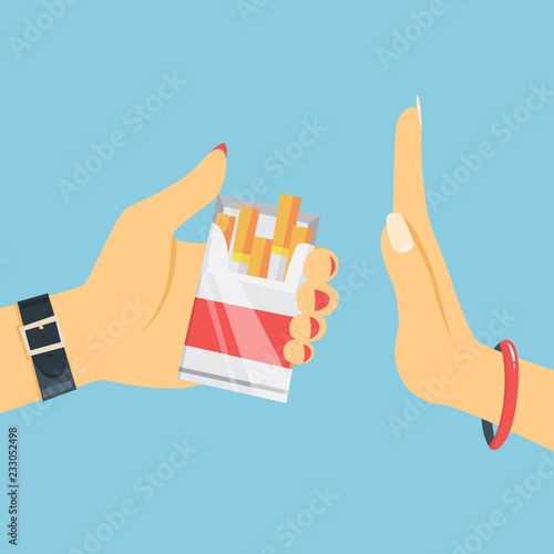 Stop smoking concept. Woman hand refuse cigarette