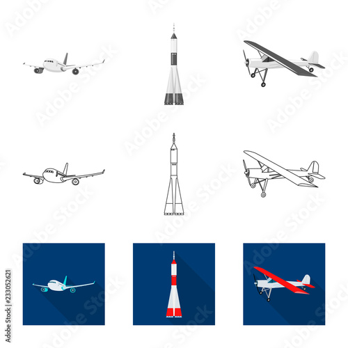Isolated object of plane and transport logo. Set of plane and sky vector icon for stock.