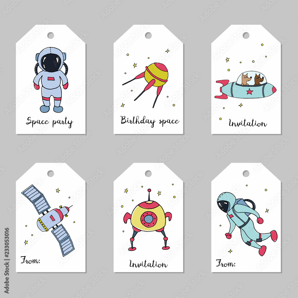 Set of astronomy hand drawn tags.