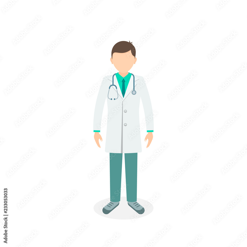 Doctor Young professional full height. Vector doctor flat illustration on white background
